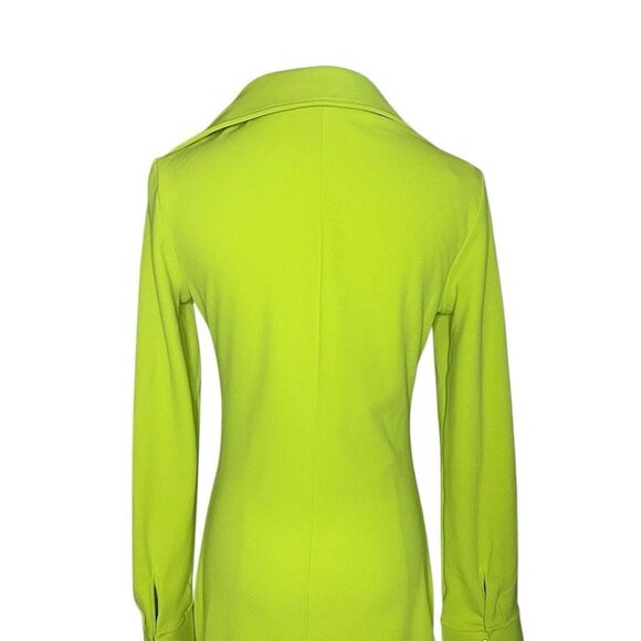 H&M Lime Green Long Sleeve Draped Shirt Dress Size S Button Front Ruched V-neck - Picture 8 of 15